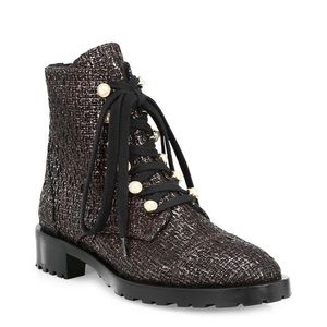 ISO Stuart Weitzman Reysen Metallic Tweed Leather Combat Boots
